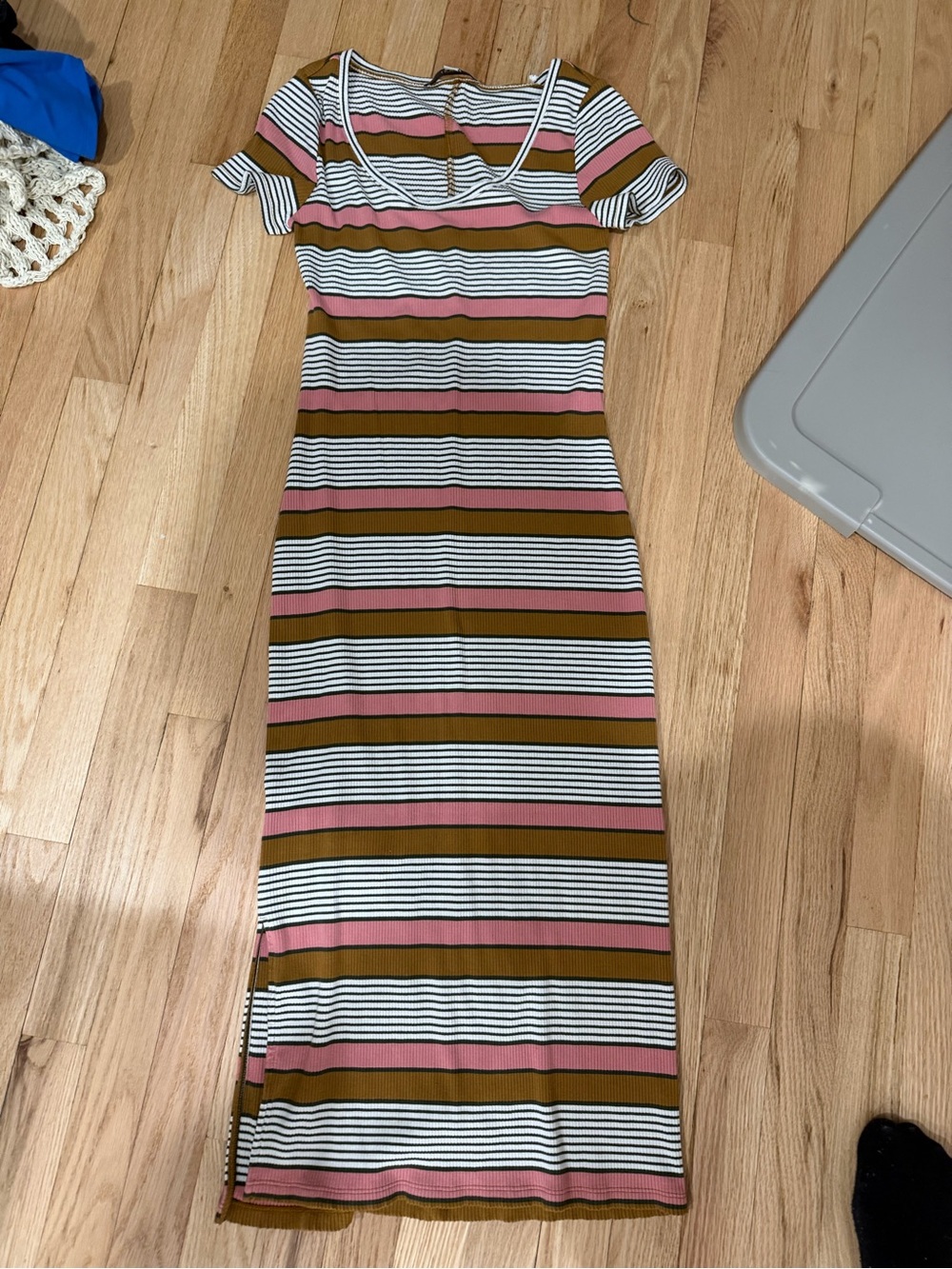 LOFT Striped Scoop-Neck Maxi Dress in Pink, White & Olive